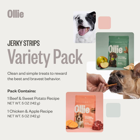 Pack, 5 Oz. Pack 2 Ollie Jerky Dog Treats Variety Chicken and Apple and Beef and Sweet Potato Bundle, All Natural