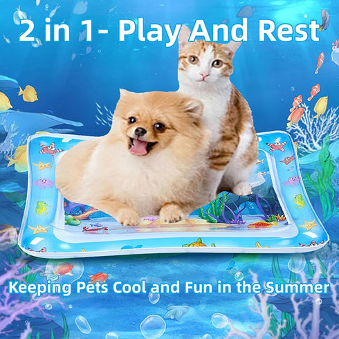 2025 Summer Cat Water Mat, Upgraded Thickened Anti-Scratch Leak Proof Cats Water Sensory Play Mat with Floating Fish