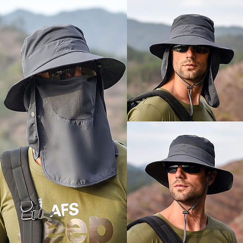 Sun Hat for Men Women - Summer UV Protection Wide Brim Fishing Hat with Face Cover & Neck for Hiking
