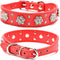 Rhinestone Dog Collar, Adjustable Cute Flower Bling PU Leather Collar for Small Medium Large Dogs (M, Red)