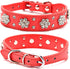 Rhinestone Dog Collar, Adjustable Cute Flower Bling PU Leather Collar for Small Medium Large Dogs (M, Red)