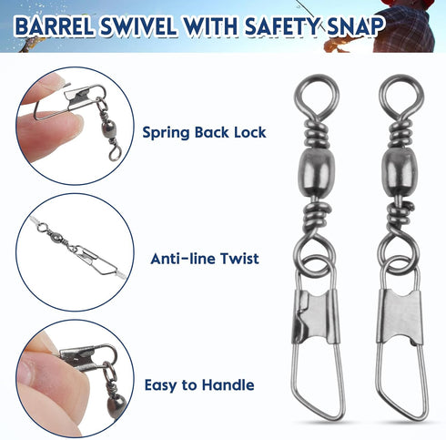 JSHANMEI Fishing Swivels Snaps - High Strength Rolling Barrel Swivels with Safety Snap for Freshwater Saltwater Tackle