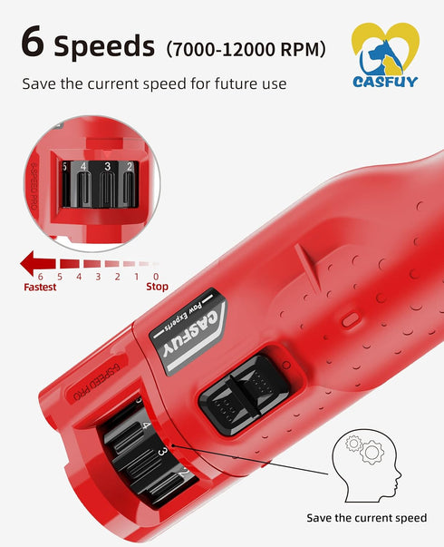 (45db) 6-Speed 2 3 Trimmer Casfuy Dog Nail Grinder Quiet - Pet Nail Grinder with LED Lights for Large Medium Small