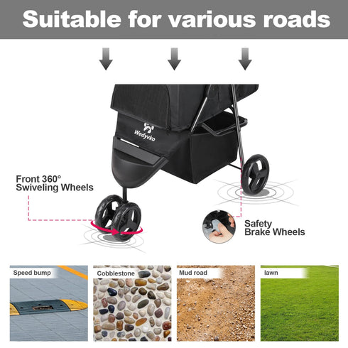 AESRAOU 3 Pet Stroller Foldable Cats/Dogs Stroller with Storage Basket and Cup Holder Wheels Dog Cat Carrier Strolling