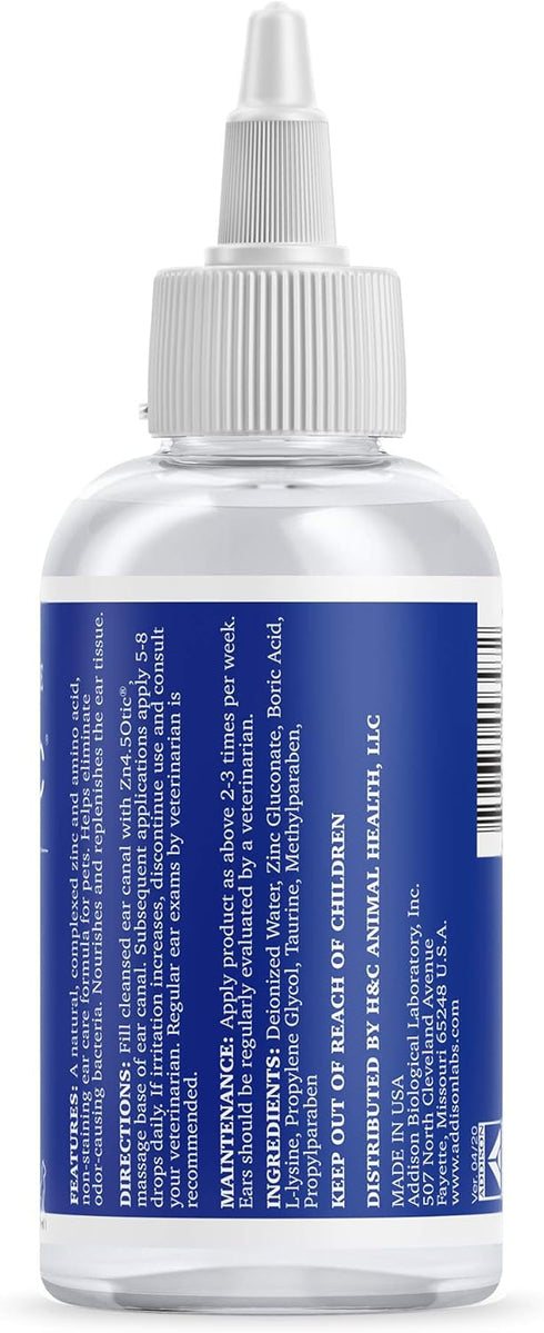 Pet Ear Care Zn4.5 Otic for Dogs, Cats, Exotics, Companion Animals (4oz), Blue/White