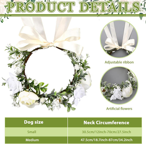 2 Pcs Dog Flower Collar Wedding and Leash Set with Pearls, Adjustable Floral Collars for Medium Dogs