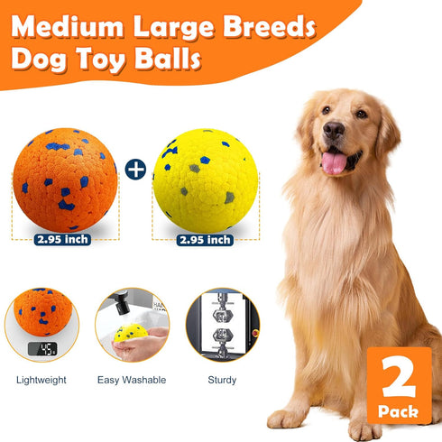 2 Pack Indestructible Dog Tennis Balls, Durable Bouncy Toy Balls for Aggressive Chewers, Interactive Fetch Water Toys