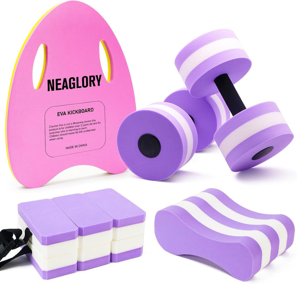 NEAGLORY 5 Pieces Water Aerobics Set, Aquatic Exercise Equipment for Pool Fitness, Foam Dumbbell, Swim Kickboard