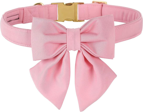 Maca Bates Dog Collar with Pink Bow - Adjustable Solid Colors Sailor Bow Tie Collar for Small Medium Large Girl Boy