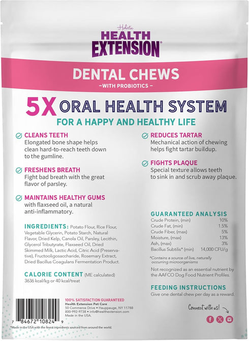 Health Extension Probiotic Dog Chew Bone Treats, Puppy Training Treat, Medium Sticks for Dental Teeth Cleaning & Breath Freshener, Small (Pack of 14)