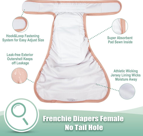 wegreeco Frenchie Dog Diapers Female No Tail Hole, Washable Pet French Puppy Bulldog Diapers Female for Period Heat