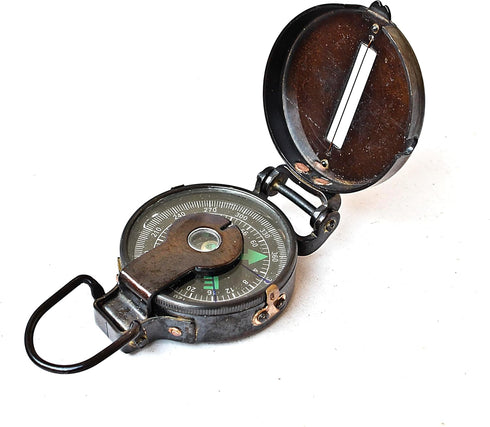 Vintage Lensatic Compass - Black Military Navigational Device, Nautical Antique Brass