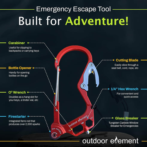 Fire Escape Emergency Tool, Multi Tool with Seatbelt Cutter, Window Breaker, Carabiner
