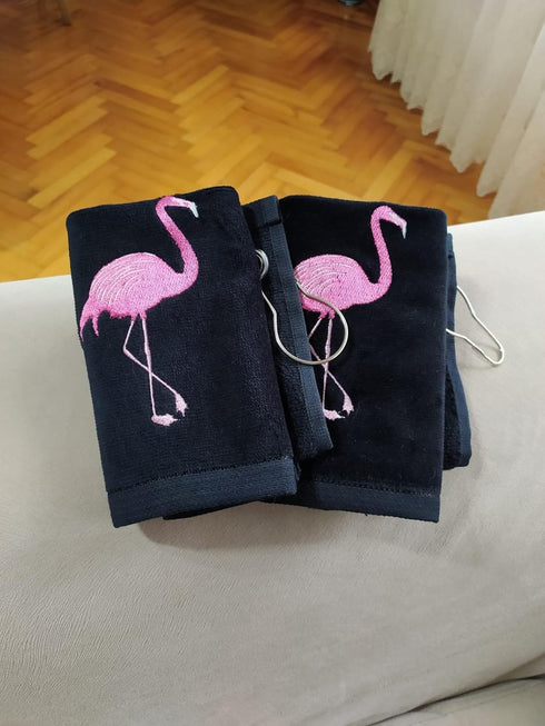 Pink Flamingo Golf Towel, 100% Turkish Cotton Absorbent Golf Bag Towel with Clip, 11X18 inch (black, 2)