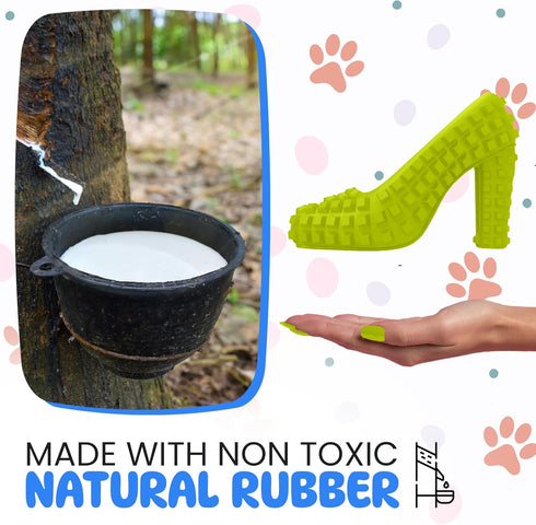 Super Shoe Dog Toy for Aggressive Chewers, Rubber Natural Teething Toys, Treat Dispenser and Toothbrush for Small
