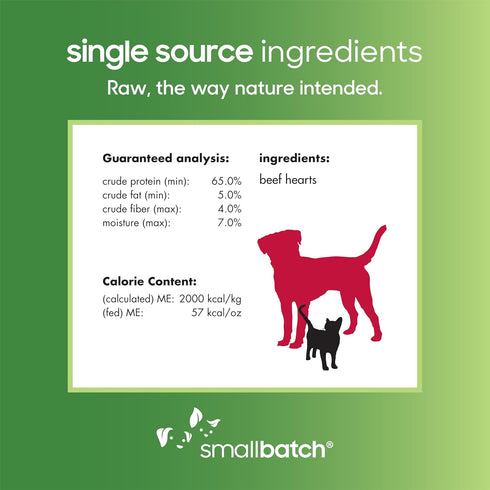 smallbatch Pets Premium Freeze-Dried Beef Heart Treats for Dogs and Cats, 3.5 oz, Made in The USA