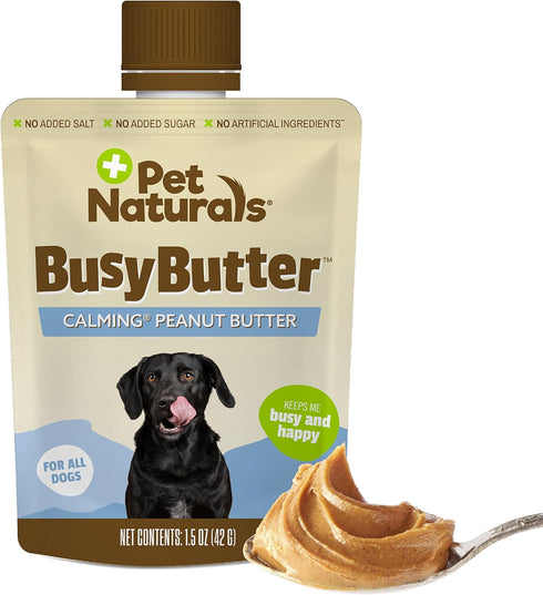 6 Pet Naturals BusyButter Easy Squeeze Calming Peanut Butter for Dogs, Pouches - Great for Treats, Lick Mats, Training