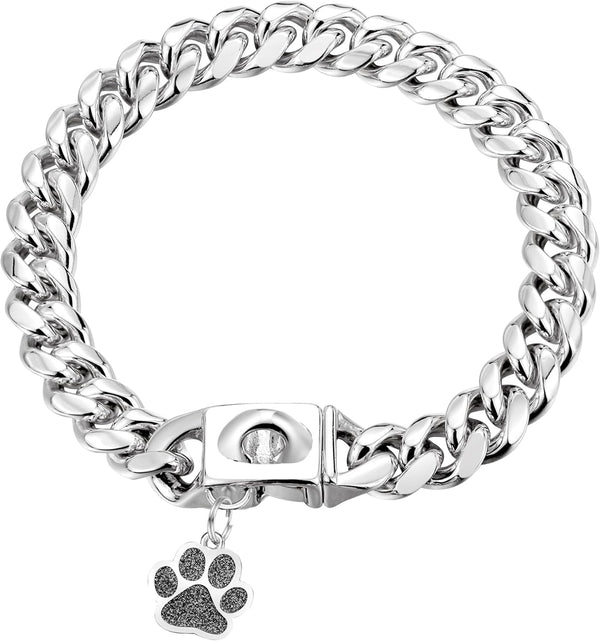 Dog Chain Collars - Stainless Steel 10mm Cuban Link Collar, Metal Dog Chain with Snap Buckle for Puppy Small Medium
