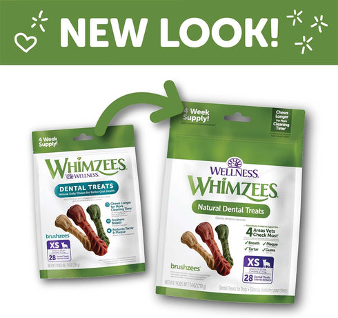 WHIMZEES Wellness Daily Brushzees Dog Dental Treats, Natural Chews, Extra Small Size Stick (28 Count)