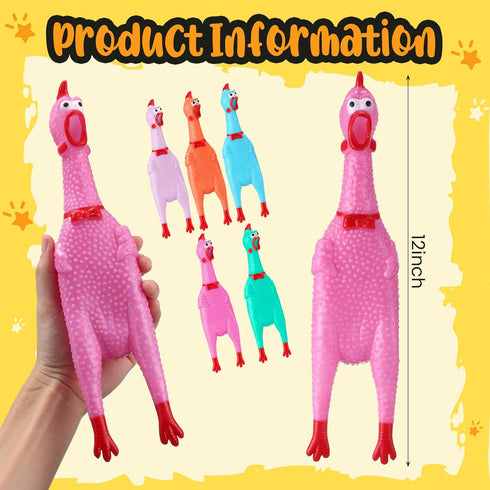 Honoson 32 12'' Pcs Rubber Chicken Dog Toy Squeeze Screaming Chicken Toy Novelty Squeaky Squawking Loud Noise Makers
