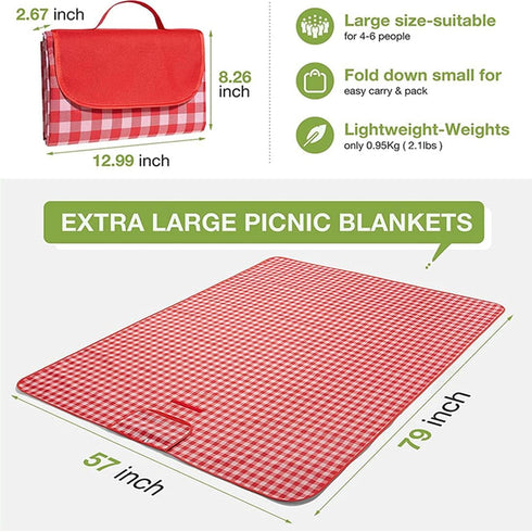 LRUUIDDE 80x60inch) Extra Large Picnic Blanket Beach Blankets, Outdoor Foldable Waterproof Sand Mat for Beach Camping