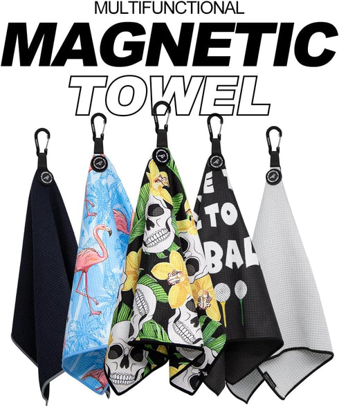 Magnetic Golf Towel with Clip - Microfiber Waffle Design for Strong Hold to Golf Bags, Carts & Clubs