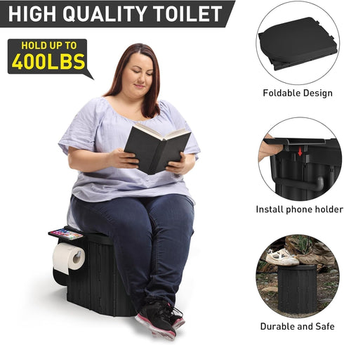 FENNIDICE 14.5'' Portable Toilet for Camping with Pop-Up Privacy Tent, Portable Potty for Adults, Ultralight Foldable