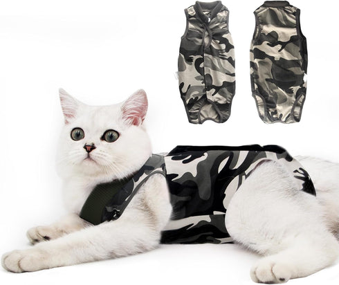 DOTON Cat Recovery Suit for Male & Female - Soft Cone Onesie Shirt, Neuter Licking Protective Outfit (M, Camouflage)