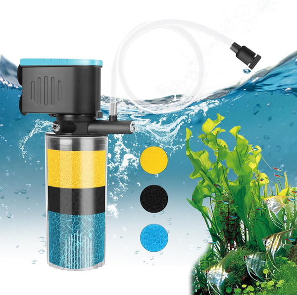 AquaMiracle Aquarium Filter, 3-Stage in-Tank Power Filter for 10-40 Gallon Fish Tanks with Dual Water Outlet