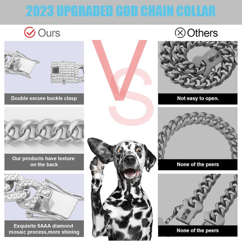 Dog Chain Silver Cuban Collars, Walking Metal Choke Collar with Secure Buckle, 24inch for Small Medium Large Dogs