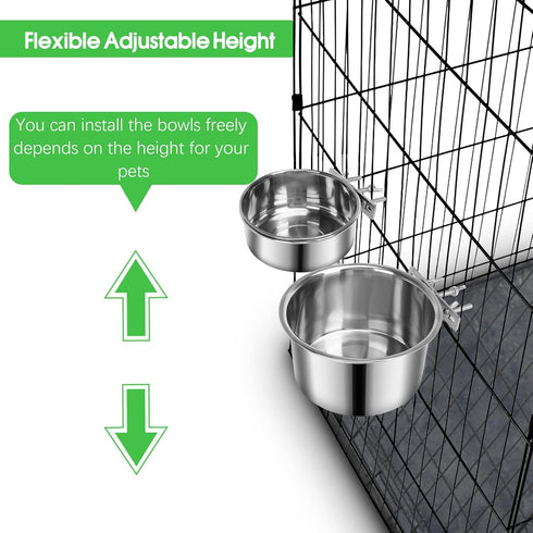 Dog Food Water Bowl for Cage with Clamp Holder, Stainless Steel Hanging Bowls, Non-Spill for Small Medium Large Dogs