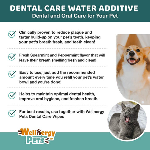 Dental Care Water Additive for Dogs & Cats | No Brush Formula | Oral Hygiene & Fresh Breath, Reduce Plaque and Tartar,