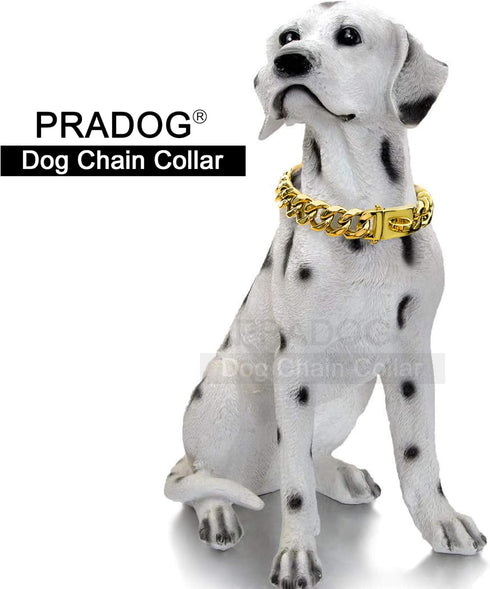 Gold Chain Dog Collar Designer Cuban Link Chain, 19MM Metal Stainless Steel, Safety Design Buckle, Walking Collar
