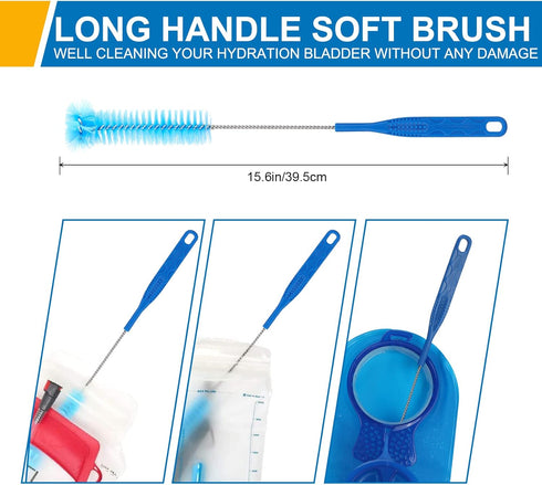 Hydration Bladder Cleaning Kit, 6 in 1 Water Bladder Cleaner Set - 3 Brushes, Collapsible Hanger, 12 Cleaning Tablets & Carry Pouch, Water Reservoir Cleaning Tools for Hydration Backpack by TAGVO