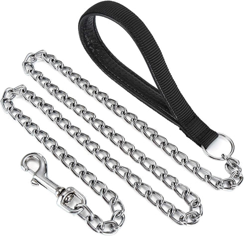 Metal Dog Leash, Chew Proof Chain, 4ft Heavy Duty with Padded Handle for Large Medium Dogs