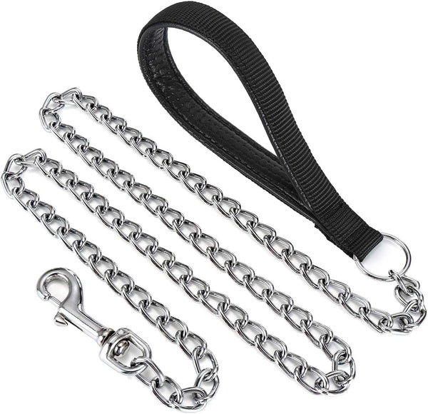 Metal Dog Leash, Chew Proof Chain, 4ft Heavy Duty with Padded Handle for Large Medium Dogs