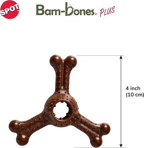 SPOT Bam-bones PLUS Triple Chew Dog Toy - Bamboo Fiber & Nylon, Durable for Aggressive Chewers, 4in, Bison Flavor