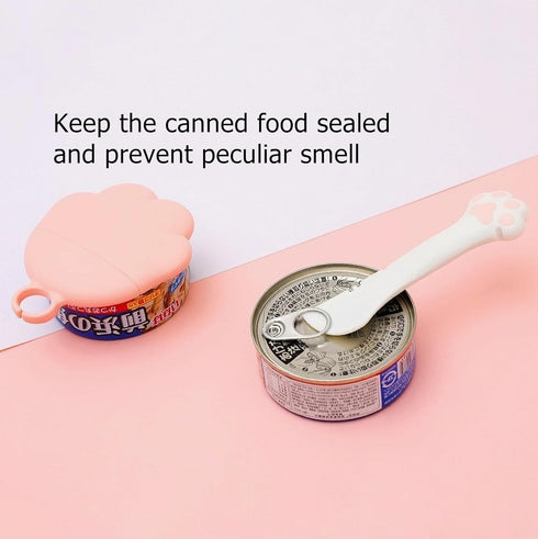Dog Food Lids & Spoons Set, Manual Can Opener with Cover, Cat & Dog Food Accessories (White)