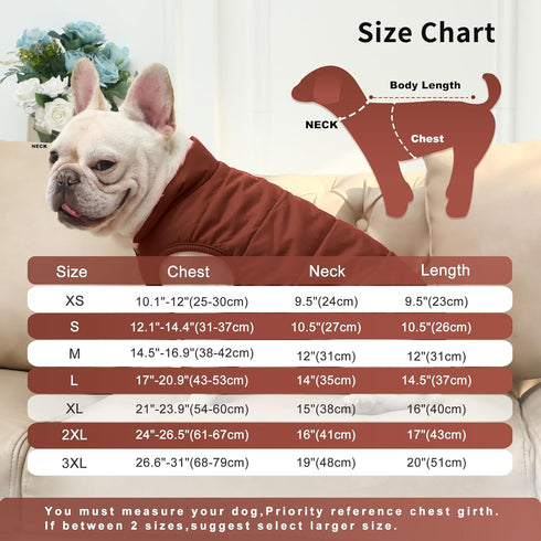 2 Layers Fleece Lined Warm Dog Jacket for Puppy, Soft Windproof Small Dog Coat, Brown, M