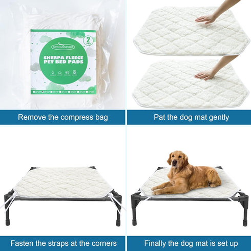 Elevated Dog Bed Pad, Waterproof 2 Pack, Soft Plush Dog/Cat Beds Pad, Machine Washable with Corner Straps (Pad Only)