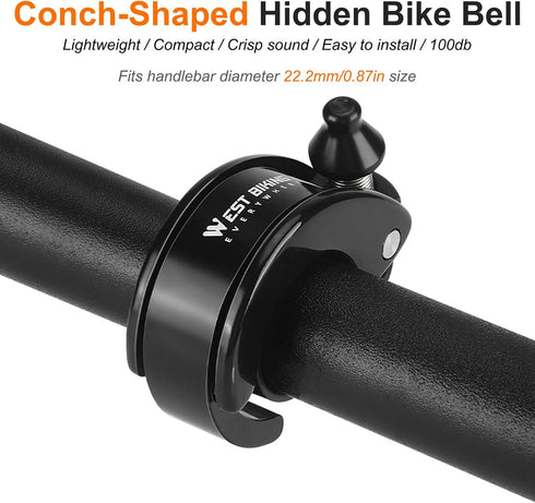 Hidden Conch Bicycle Bells, MTB Bike Bells for Adults or Kids, 100dB Loud Crisp Clear for 22.2mm Handlebars