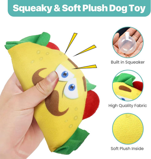 SPOT 6in Fun Food Taco Plush Dog Toy with Squeaker - Interactive Soft, Squeaky Toy for Dogs and Puppies, Keeps Pets