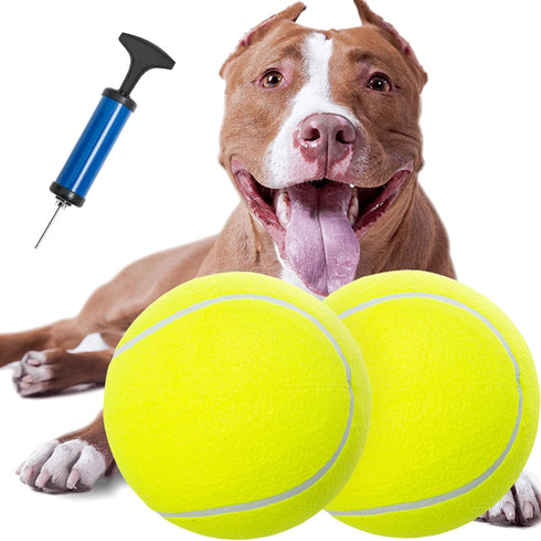 Dog Toy Ball - 9.5" Large Tennis Balls for Dogs, 2 Pack Inflatable Rubber Balls with Pump & Needle