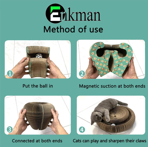 Foldable Magic Organ Cat Scratching Board - Durable Recyclable Cardboard Cat Scratcher with Toy Ball
