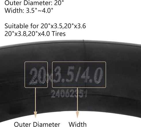 RUTU 20 inch Bike Tube, 20x1.50-4.0 AV32mm Schrader Valve Bicycle Tube with Tire Levers, 2 Pack