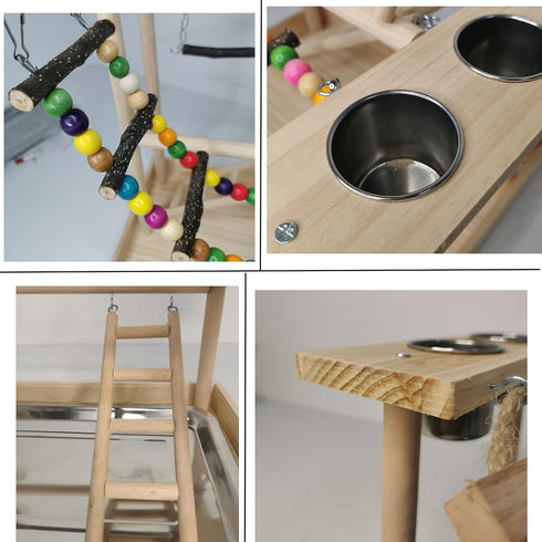 Hamiledyi Parrots Playground Bird Play Gym Wood Perch Stand Colours Climb Ladders Swing Chewing Toys with Parakeet