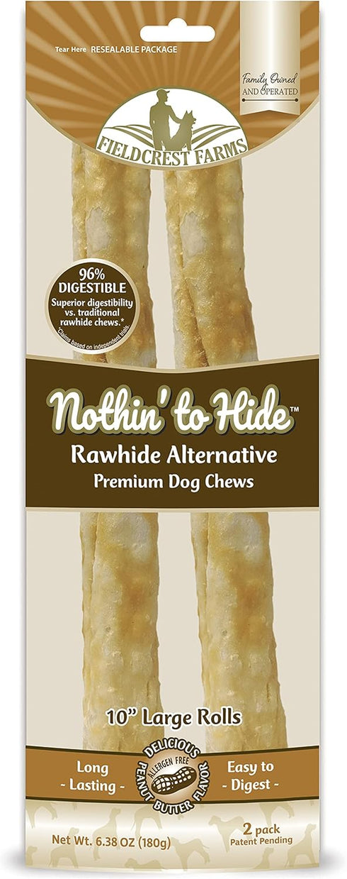Fieldcrest Farms Premium Grade Natural Rawhide Alternative Chews, 10'' Rolls for Dogs, 3 Pack (6 Chews) - Easily