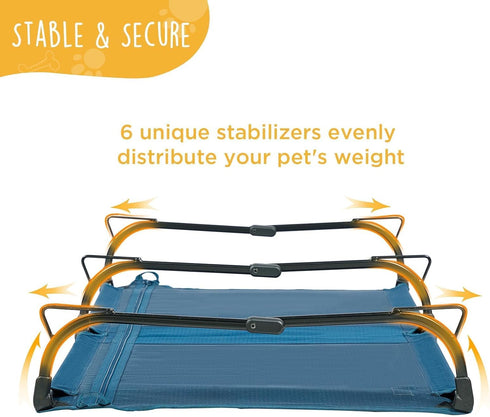Folding Raised Dog Bed - Large Outdoor Elevated Dog Bed - Heavy Duty Cooling Dog Cot for Camping - Dark Blue