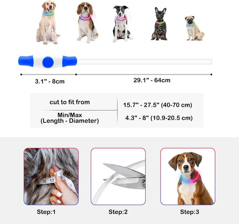 Light Up Dog Collars, Multi-Color USB Rechargeable LED Collar, TPU Cuttable Size Glow Collar for Large Medium Small