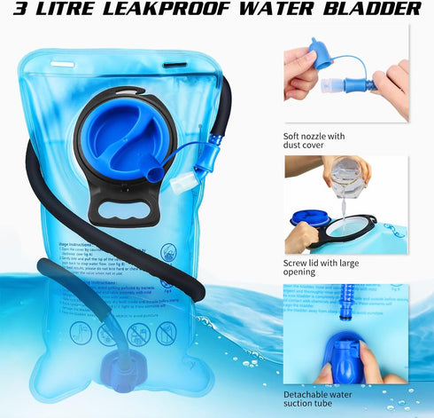 Hydration Backpack with 3L Water Bladder, Insulated Lightweight Pack for Hiking, Cycling, Camping